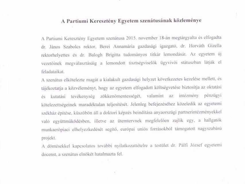 Egyetemi Tanács sajtóközleménye 2015.november 18